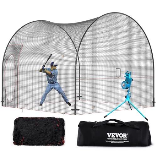 VEVOR Baseball-Schlagkäfig-Netz mit Rahmen und Netz 3,6 x 3,6 x 3 m, Baseballkäfig-Netz zum Schlagen und Aufstellen, Baseballnetz, Schlagkäfig für Jugendliche oder Erwachsene Schwarz Hinterhof von VEVOR