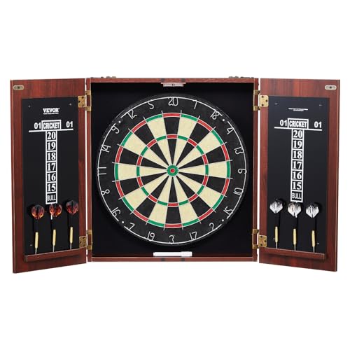 VEVOR Dartboard- und Schrankset Dartboard-Schrank in offizieller Größe, Dartscheibe 45 x 3,8 cm versteckbarer Dartschrank mit Stahlspitzen, komplett mit sämtlichem Zubehör, für Cricket-Spiele von VEVOR