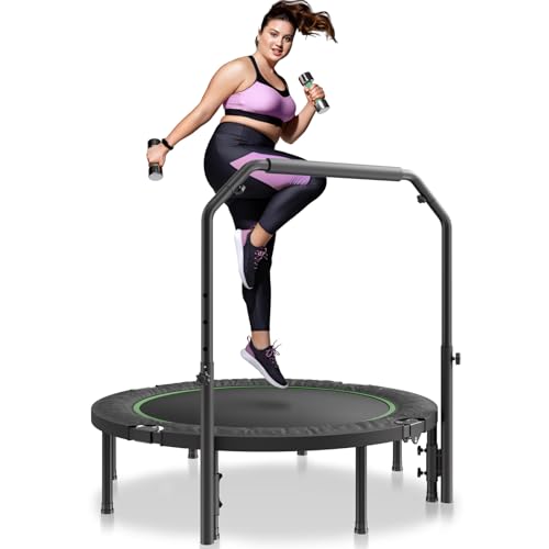 VEVOR Faltbares Mini-Trampolin Fitness-Rebounder 132 cm, 205 kg belastbares Tainingstrampolin, Rebounder Sport Trampolin Gartentrampolin mit 4-stufig höhenverstellbarem Griff & 40 Federn Trampoline von VEVOR