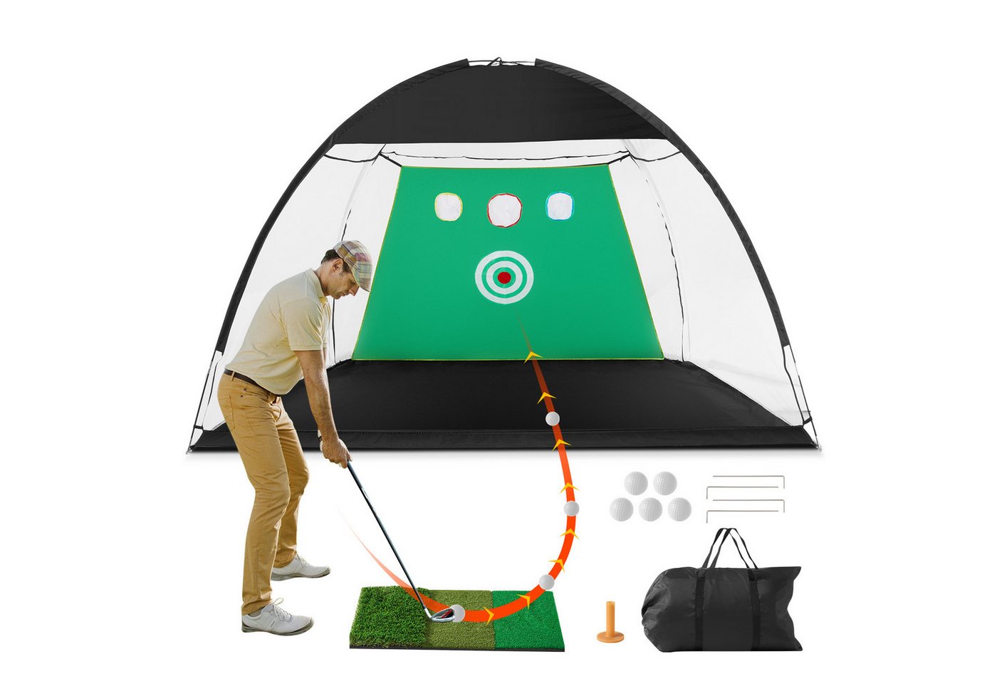 VEVOR Golfnetz All-in-1-Golfübungsnetz, 3 x 2,1 m, Golfschwungtraining für drinnen von VEVOR