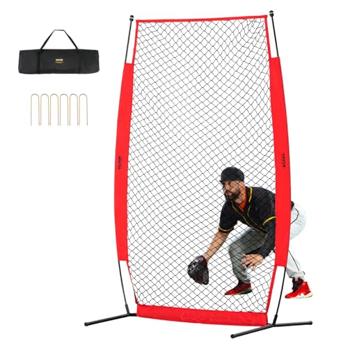 VEVOR I-Typ für Schlägerkäfig 1400 x 1065 x 2180 mm Baseball- und Softball-Sicherheitsschirm Körperschutz Tragbarer Schlagschirm mit Tragetasche & Bodenpfählen, Outdoor Baseball-Pitching-Netz Rot von VEVOR