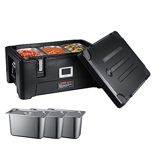 VEVOR Isolierter Thermobox Isolierbox Lebensmittelbehälterträger, 30 L für Catering, Tragbare LLDPE-Lebensmittelbehälterträger, Schwarz Frontlader-Speisewärmer für Restaurant, Kantine usw. von VEVOR