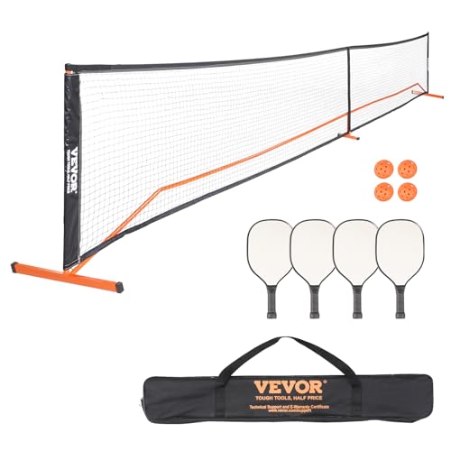 VEVOR Pickleball-Netz-Set, Tragbares Pickleball-System in Vorgeschriebener Größe mit Tragetasche, Bällen und Paddeln, Wetterbeständigem, 6,7 m Stabilem Metallrahmen & Starkem PE-Netz von VEVOR