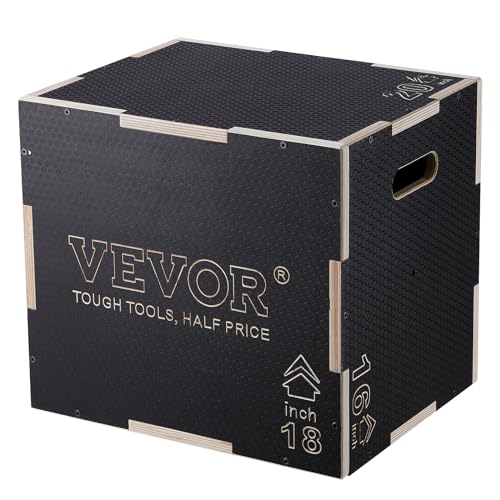 VEVOR 3-in-1-Plyometrische Sprungbox 20/18/16-Zoll-Plyobox, Sprungkasten Sprungkiste 204 kg Tragfähigkeit, Fitnessübungs-Step-Up-Box für Heimtraining, Sprungkrafttraining Schwarz Einstellbare Höhe von VEVOR