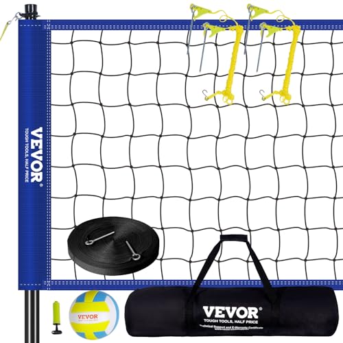 VEVOR Volleyballnetz Höhenverstellbares Volleyballnetz Set, 9,7 x 2,4 m Tragbarer Beachvolleyball-Netz, Blau Volleyballnetz Faltbare Volleyballnetz mit Volleyball & Tragetasche, für Garten, Strand von VEVOR