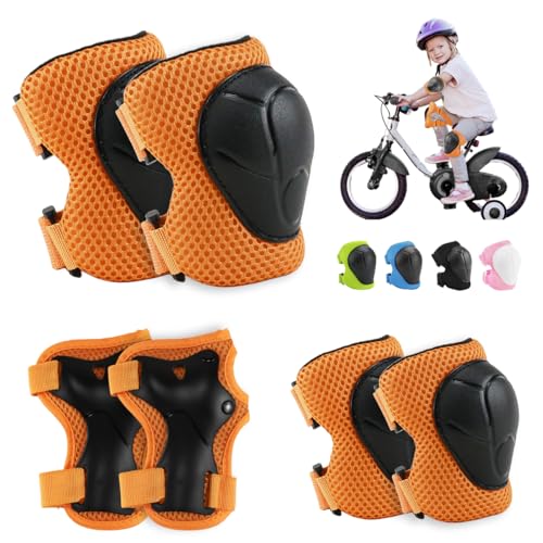 Protektorenset Kinder mit Knieschoner,Protektoren Kinder,Kinder Knieschützer ,mit Handgelenkschützern und Ellenbogenschoner,6 in 1 für ,Skateboard,Inlineskates,Hoverboard,Fahrrad(Orange) von VFFNFF