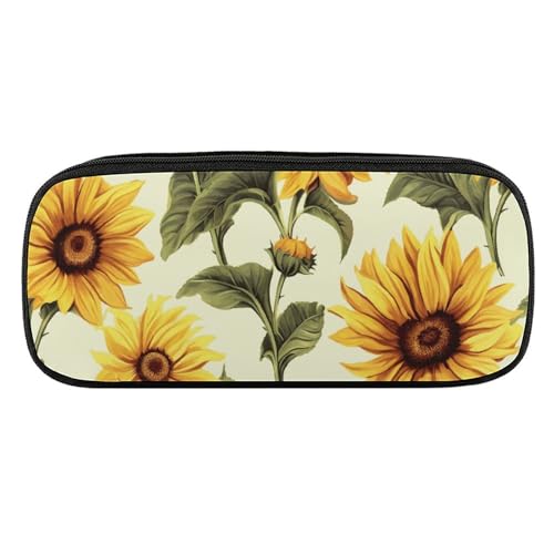 VFKLT Federmäppchen mit Sommer-Sonnenblumen-Motiv, tragbar, Stiftetasche, Make-up-Tasche, Aufbewahrungstasche, Kosmetiktasche für Damen, Herren, Büro, Schwarz , Einheitsgröße, Federmäppchen von VFKLT