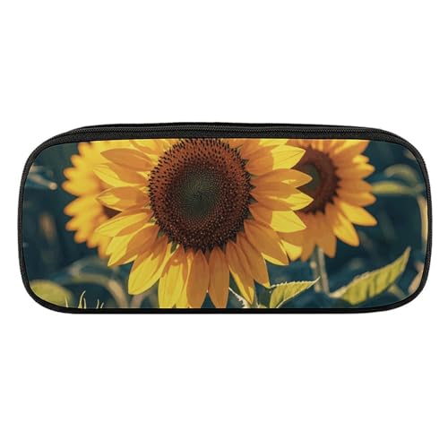 VFKLT Federmäppchen mit Sonnenblumen-Herz, tragbar, Stiftetasche, Make-up-Tasche, Aufbewahrungstasche, Stiftebox, Kosmetiktasche für Damen, Herren, Büro, Schwarz , Einheitsgröße, Federmäppchen von VFKLT