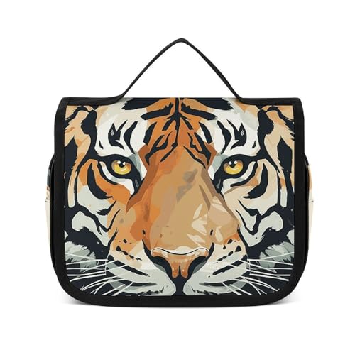 VFKLT Kulturbeutel zum Aufhängen, Motiv: Jahr des Tigers, Tigergesicht, Reise-Make-up-Tasche, Organizer, wasserdichte Kosmetiktasche für Damen und Herren, weiß, 22,6 x 7,1 x 18,5 cm, Kulturbeutel zum von VFKLT