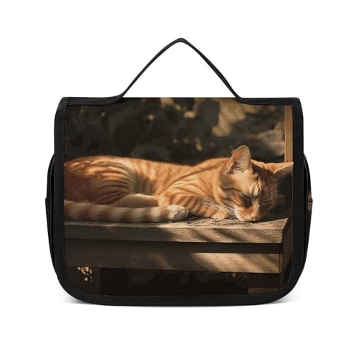 VFKLT Kulturbeutel zum Aufhängen, Motiv: Katze, zum Schlafen, Reisen, Make-up-Tasche, Organizer, wasserdicht, Kosmetiktasche für Damen und Herren, weiß, 22,6 x 7,1 x 18,5 cm, Kulturbeutel zum von VFKLT