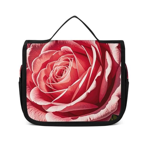 VFKLT Kulturbeutel zum Aufhängen, Motiv: Rose, Blume vieler Fans, Reise-Make-up-Tasche, Organizer, wasserdichte Kosmetiktasche für Damen und Herren, weiß, 22,6 x 7,1 x 18,5 cm, Kulturbeutel zum von VFKLT