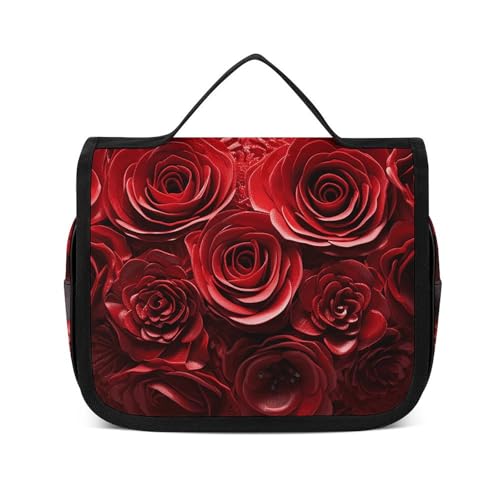 VFKLT Kulturbeutel zum Aufhängen, rote Rose, Liebe, Herz, Reise-Make-up-Tasche, Organizer, wasserdichte Kosmetiktasche für Damen und Herren, weiß, 22,6 x 7,1 x 18,5 cm, Kulturbeutel zum Aufhängen, von VFKLT