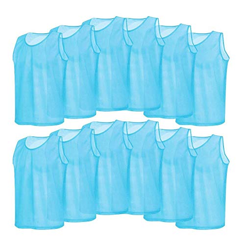 VGEBY 12 Stück Mesh-Trimmage Trainingsweste Fußball Weste Atmungsaktiv Erwachsene Trikots Lätzchen für Volleyball Fußball Basketball, Herren, blau, Einheitsgröße von VGEBY