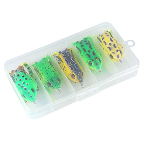 Topwater Frosch, Angeln Frosch 5 x Soft Frosch Koeder Angeln Köder Haken Set Topwater Tackle Köder mit Angeln Box Ködervorräte Topwater Frosch, Angeln Frosch 5 x Soft Frosch Koeder Angeln Köder Haken Set Topwater Tackle Köder mit Angeln Box Ködervorräte von VGEBY