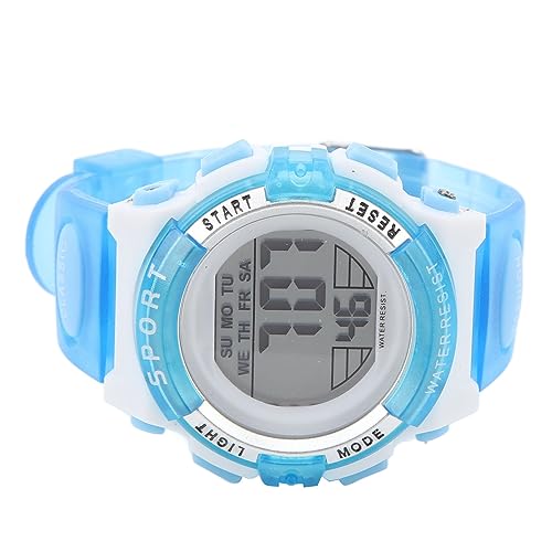VGEBY Digitale Chronographenuhr, Mädchen-Studentin, Elektrisch, Wasserdicht, PU-Armband für Schwimmsport, mit Buntem Nachtlicht-Alarm (Blau) von VGEBY