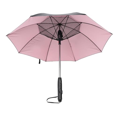 VGEBY Nebelschirm mit Ventilator, UV-beständiger Elektrischer Sonnenschirm mit Langem Griff und Kühlventilator für Sommer-Strandsportarten (Außen schwarz, innen rosa) von VGEBY