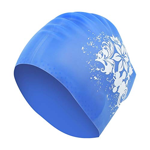 Badekappe, Silikon Badekappe Langes Haar Silikon Badekappe für Erwachsene mit modischem Aufdruck(Blau) von VGEBY1