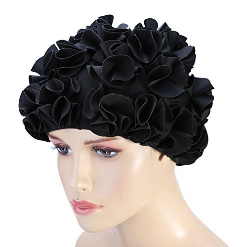 VGEBY1 Badekappe mit Blumen, Vintage Badehaube Retro Bademütze für Damen(Schwarz) von FOXCUP