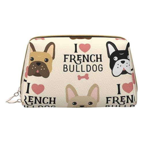 Kosmetiktasche aus schwarzem Marmor mit bedrucktem Leder für Damen und Mädchen – kleine tragbare Reise-Kosmetiktasche, I Love Französische Bulldogge, Einheitsgröße von VGFJHNDF