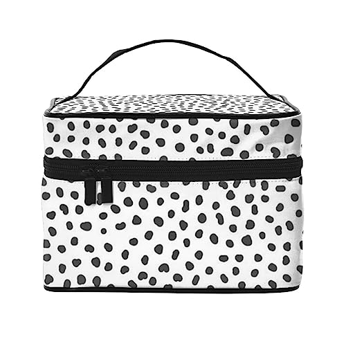 Reise-Make-up-Tasche aus Rindsleder, elegant, geräumig, für unterwegs, Braun, Schwarz-Weiß-Punkt, Einheitsgröße von VGFJHNDF