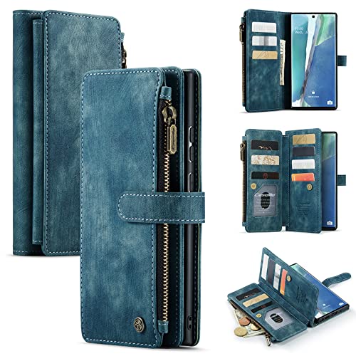 Schutzhülle für Samsung Galaxy Note 20 / Note 20 Ultra, Premium-Leder mit Kartenfächern, magnetisch, Standfunktion, Flip Wallet Case, Reißverschluss, Geldbörse, Blau, Note 20 von VHBFCGM