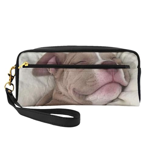 Pitbull-Hund süßer Schlaf, Make-up-Tasche, Kosmetiktasche, tragbare Reise-Kulturtasche, Leder-Federmäppchen für Frauen und Mädchen von VHPNWJOB