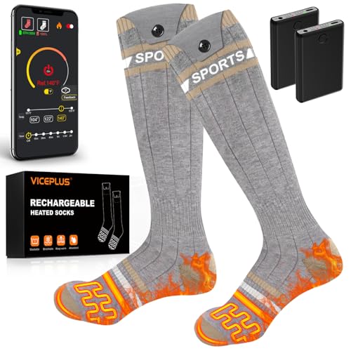 Beheizbare Socken Beheizte Socken,Heizsocken Skisocken 5v 6000 mAh Wiederaufladbare Warme Socken Fußwärmer mit APP-Steuerung Warme Winter Socken Männer Frauen von VICEPLUS