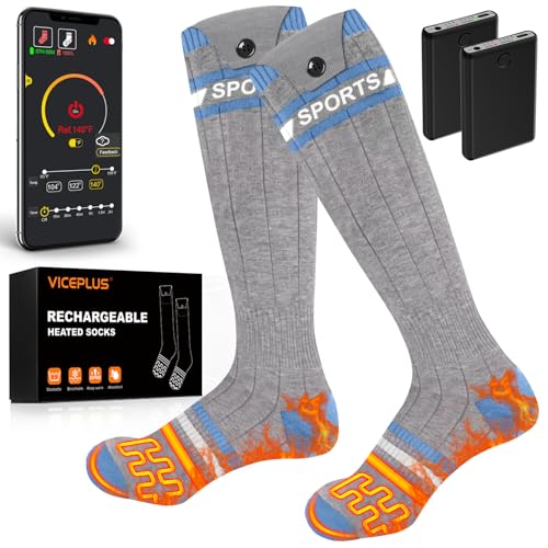 Beheizbare Socken Beheizte Socken,Heizsocken Skisocken 5v 6000 mAh Wiederaufladbare Warme Socken Fußwärmer mit APP-Steuerung Warme Winter Socken Männer Frauen von VICEPLUS