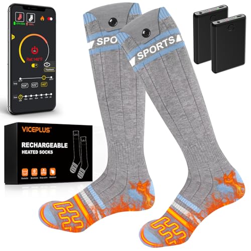 Beheizbare Socken Beheizte Socken,Heizsocken Skisocken 5v 6000 mAh Wiederaufladbare Warme Socken Fußwärmer mit APP-Steuerung Warme Winter Socken von VICEPLUS