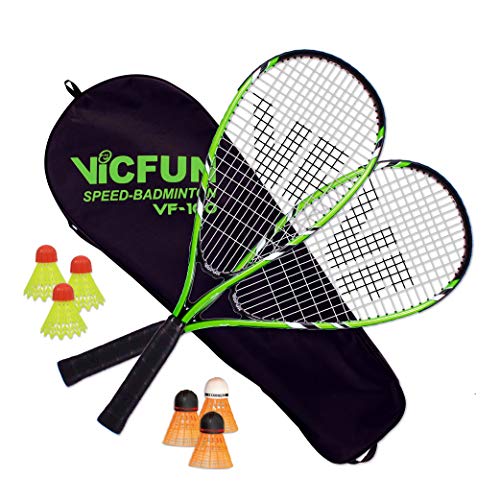 VICTOR Speed-Badminton 100 Set Premium- 2 Badmintonschläger, 3 Bälle und eine hochwertige Badmintontasche schwarz/grün von VICFUN