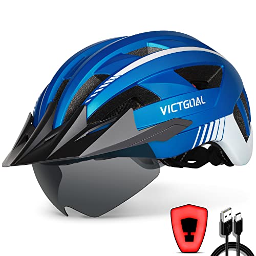 VICTGOAL Fahrradhelm Herren Damen MTB Helm mit Abnehmbarer Magnetische Schutzbrille Visier Atmungsaktiv mit 21 Belüftungskanäle Radhelm Einstellbare Fahrradhelme (M: 54-58cm, Metalblau) von Victgoal