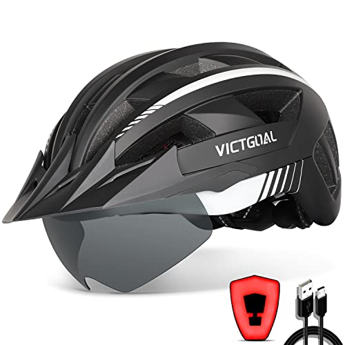 VICTGOAL Fahrradhelm Herren Damen MTB Helm mit Abnehmbarer Magnetische Schutzbrille Visier Atmungsaktiv mit 21 Belüftungskanäle Radhelm Einstellbare Fahrradhelme (L: 57-61cm, Schwarz Weiß) von Victgoal