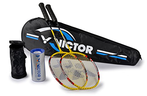 VICTOR Badminton Set, 2X AL-2200 / Racketbag / 3X Nylonball, Gelb/Silber/Rot von VICTOR