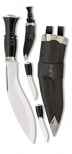 VIKING GEAR Kukri Messer-Set 2 kleine Dolche mit 1 großen Messer Ink. Holster in schwarz - Jagdmesser - gebogenes Messer Silber schwarz von VIKING GEAR