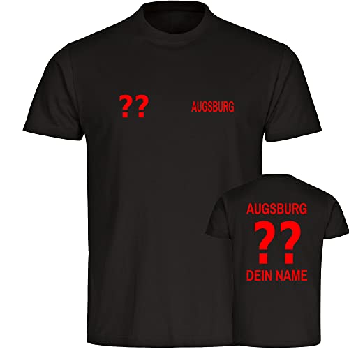 VIMAVERTRIEB® Herren T-Shirt Augsburg - Trikot mit Deinem Namen und Nummer - Druck: rot - Männer Shirt Fußball Fanartikel Fanshop - Größe: XXL schwarz von VIMAVERTRIEB