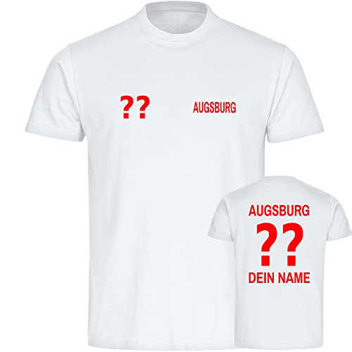 VIMAVERTRIEB® Kinder T-Shirt Augsburg - Trikot mit Deinem Namen und Nummer - Druck: rot - Shirt Jungen Mädchen Fußball Fanartikel Fanshop - Größe: 140 weiß von VIMAVERTRIEB