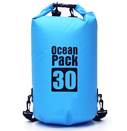 VIONNPPT Wasserfeste Ocean Pack Trockensack, Dry Bag wasserdichte Packsack/Trockentasche, Verstellbarer Schultergurt Inklusive, Geeignet für Boot Rafting Schwimmen Wassersport (Blau, 30L) von VIONNPPT