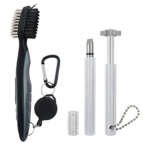 VIPMOON 3 Pcs Golf Clubs Groover Golfschläger Bürste Golf Reinigungsbürste mit Groove Spitzer Set Golf Clean Werkzeug Set für Schlägerflächen Rillen, Golftasche, Schuh, Silber VIPMOON 3 Pcs Golf Clubs Groover Golfschläger Bürste Golf Reinigungsbürste mit Groove Spitzer Set Golf Clean Werkzeug Set für Schlägerflächen Rillen, Golftasche, Schuh, Silber von VIPMOON