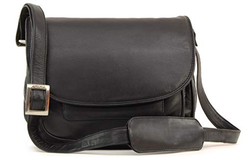 VISCONTI - Damen Leder Umhängetasche - Handtasche Mittelgroß - Crossbody Bag Für Notizbuch A5 - Verstellbarer Schultergurt - JOANNA 2195 - Schwarz von VISCONTI
