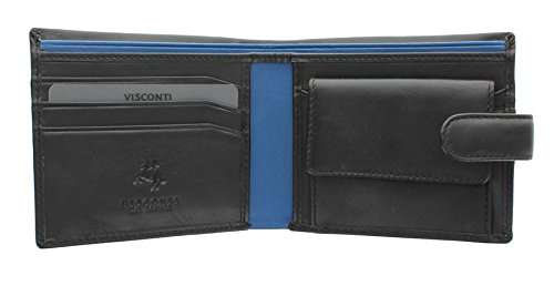 VISCONTI Parma Kollektion Vincent, Herrenbrieftasche Leder, zweifarbig, doppelt gefaltet mit RFID-Schutz PM100 Schwarz/Blau von VISCONTI