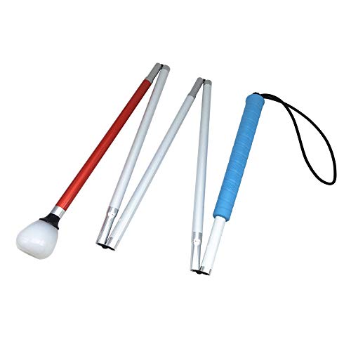 Aluminium Faltlangstock mit 5 Stocksegmenten,Kunststoff-Rollspitze, weiße Stock für Blinde (Blau Griff, 110 cm) von VISIONU