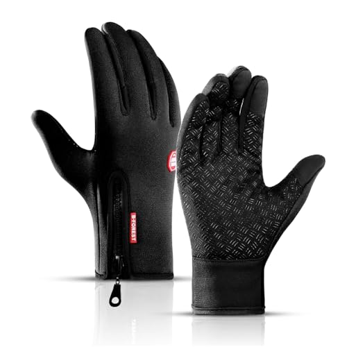 VIVAZYTGH Herbst Winter Motorrad Handschuhe Männer Frauen Winddicht Anti-rutsch Touchscreen Fleece Warm Halten for Arbeit Handschuhe Männer Sport Bike(A0001-BK,L) von VIVAZYTGH