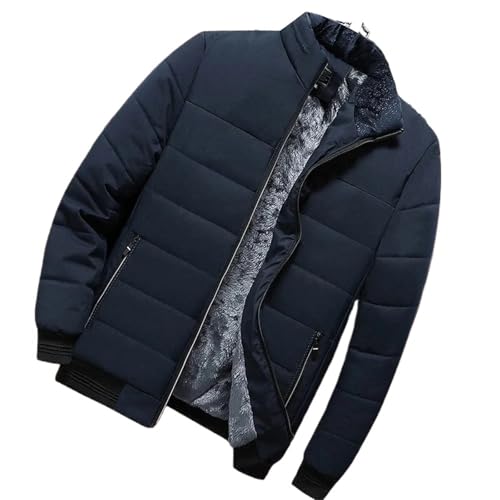 VIVAZYTGH Winterjacke Herrenbekleidung Stehkragen Warm halten Mäntel Baumwolle Gefütterte Jacke Pufferjacken Herbst Pelzgefütterte Jacken(Blue,4XL) von VIVAZYTGH