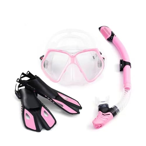 Schnorchelset mit Flossen, Schnorchelausrüstung in Reisegröße mit Schwimmflossen, Hochwertige Tauchermaske für Kinder Erwachsene-Pink-C||L/XL von VIXANI