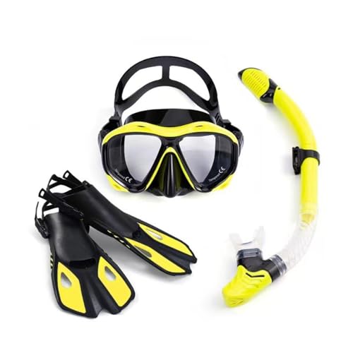 Schnorchelset mit Flossen, Schnorchelausrüstung in Reisegröße mit Schwimmflossen, Hochwertige Tauchermaske für Kinder Erwachsene-Yellow-A||S/M von VIXANI