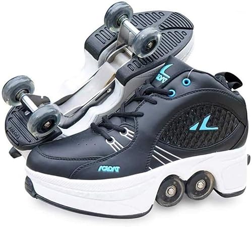 Bringen Sie Räder Sports Roller Skates Can Retractable Technology Fashion Puller Roller Running Outdoor Training Kinder -Jugendurlaubsgeschenke,Black white-32EU von VJVOVN