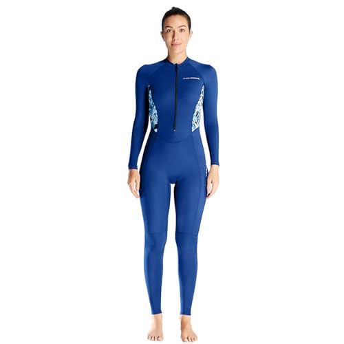 VLOBAOM Dünner Neoprenanzug Für Damen, Ganzkörper-Rashguard, Tauchhaut, Einteiliger Surf-Badeanzug Mit Reißverschluss Vorne,2XL,Blue von VLOBAOM