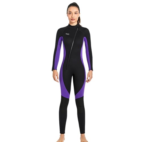 VLOBAOM Einteilige Neoprenanzüge Für Damen, 3 Mm Neopren-Neoprenanzug Mit Reißverschluss Vorne in Kaltem Wasser Zum Surfen, Schwimmen, Tauchen,M,Purple von VLOBAOM