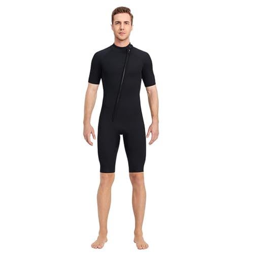 VLOBAOM Herren-Neoprenanzug Mit Reißverschluss Vorne, Shorty, 3 Mm Neopren-Tauchanzüge Zum Tauchen, Schnorcheln, Surfen, Schwimmen,M,Black von VLOBAOM