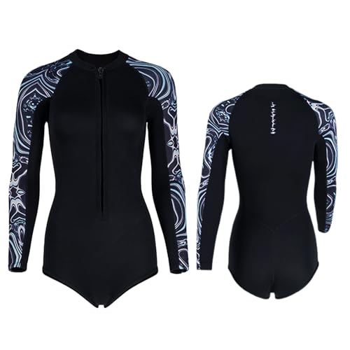 VLOBAOM Neoprenanzüge Für Damen Mit Reißverschluss Vorne, 2 Mm Neopren-Langarm-Badeanzug Zum Tauchen, Schnorcheln, Surfen, Schwimmen,2XL,Black von VLOBAOM